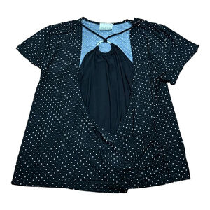 Hamilton Shirt Womens 3X Black White Polka Dot Short Sleeve Ring Keyhole GO-1079
